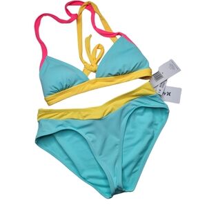 HURLEY NEW Color Block Triangle Bikini Top & V Bottoms Size Medium
